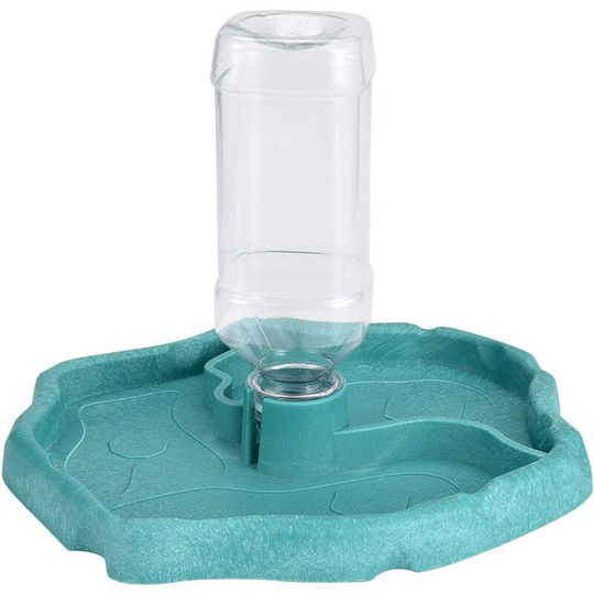 Reptile Water Dispenser, 2-in-1 Food Dispenser with Anti-Overflow Bowl, Plastic Bowl for Tortoise Gecko - Blue