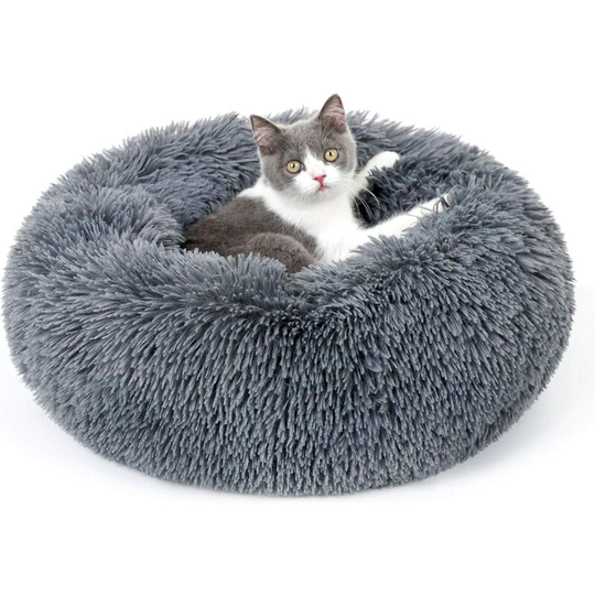 Cat Bed for Indoor Cats, 20 x 20 inches Fluffy Round Self Warming Calming Soft Plush Donut Cuddler Cushion Pet Bed for Small Dogs Kittens, Machine
