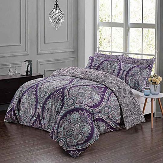 NightComfort Delilah Purple Paisley Cotton Rich Duvet Cover Set with Pillowcase