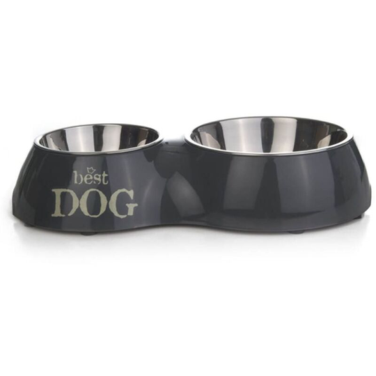 Beeztees - Double Feeding Bowl Best Dog 510 ml 31x17.5 cm 650395 Grey