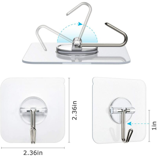 10 Pack Adhesive Hooks, Reusable Utility Hooks, Heavy Duty 13lb Wall Hooks, Transparent Seamless, Waterproof and Oil Proof Hooks for Kitchen,