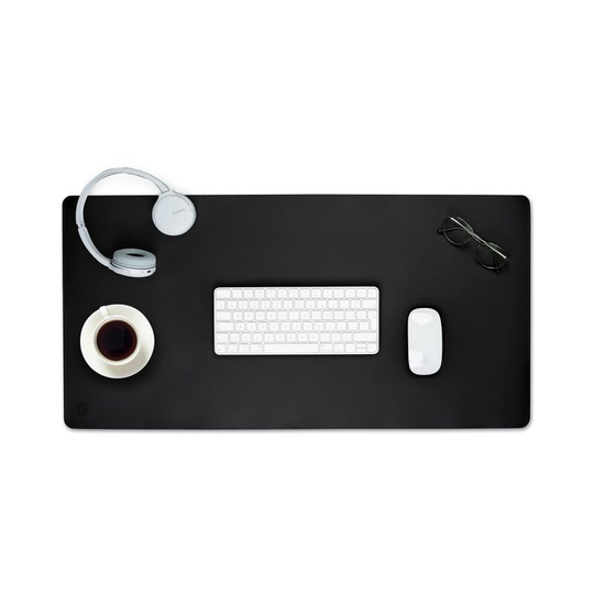 Perle Rare - pu Leather Desk Pad 80x40 cm - Black - Desk pad with stitched edges - Large desk pad - xxl desk pad and mouse pad - Desk pad