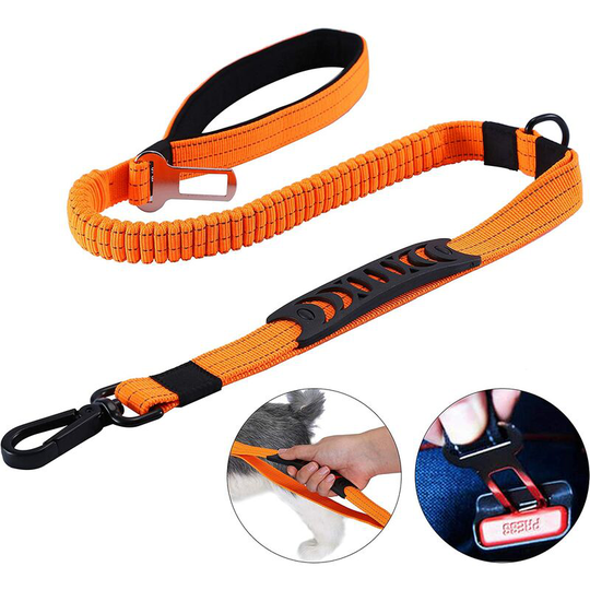 Langray - Smart 7 In 1 Multifunctional Dog Leash Robust, Adjustable And Durable Nylon Reflective Material Hands Free Running Training Leash Orange