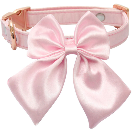 Pink Silk Dog Collar Adjustable Durable Wedding Bowknot Dog Collar For Puppies Cats