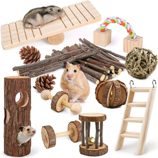 Betterlife 12 Pack Natural Wooden Chew Toys for Small Animals Hamster Toys for Dental Care Guinea Pig Rabbit Gerbil