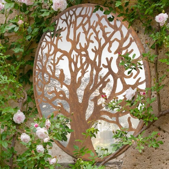Eko Round Wood Framed Wall Mounted Accent Mirror in Brown