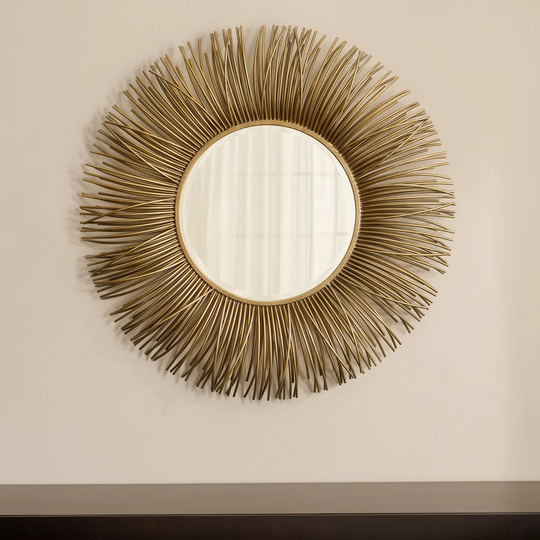 Akisha Sunburst Metal Framed Wall Mounted Accent Mirror in Gold