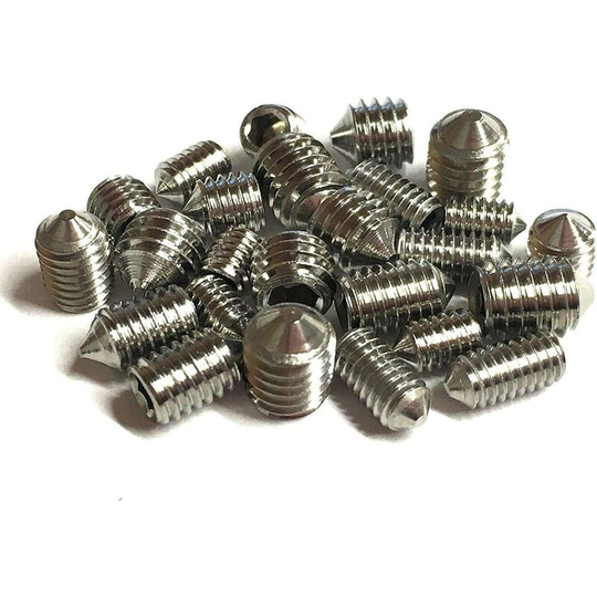 Set of 24 taper studs 5 mm long, various metric threads, M3, M4, M5 and M6. Set of A2 grade stainless steel hex head grub screws