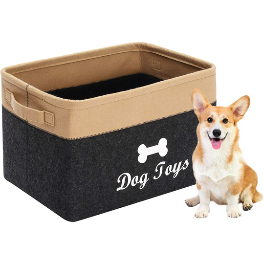 Felt Storage Box for Dog Toys, Storage Basket for Blanket, Dog Clothes, Storage for Dog Toys, Storage Box without Lid for Pets-Dark Gray / Khaki