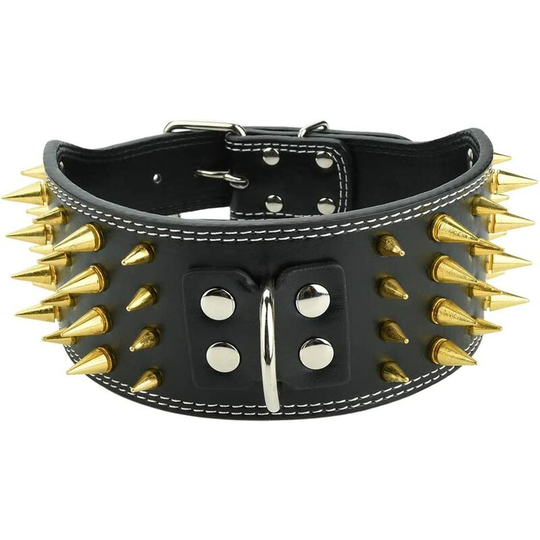 Adjustable Spiked pu Leather Dog Collar 4 Row Studded Pet Collars Ring for Small Medium Large Dog Puppy (66 * 7.5CM-Black)
