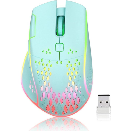 Soekavia - Gaming Mouse, Wireless Mouse Rechargeable Honeycomb Wireless Gaming Mouse with rgb Light/USB Receiver/USB Cable/Adjustable DPI,(Blue)