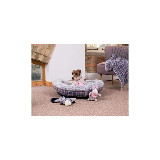 (Large) Petface Dove Grey Check Luxury Donut Dog Bed