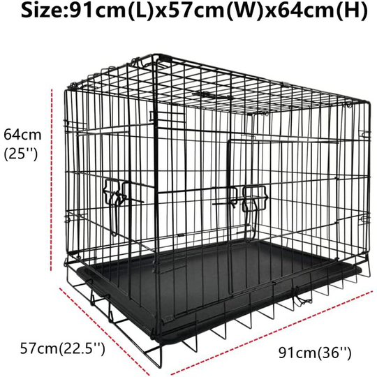 36 inch Dog Puppy Cage X-Large Black Folding 2 Door & 2 Locks Crate Heavy Duty Animal Transport Pet Carrier With Tray