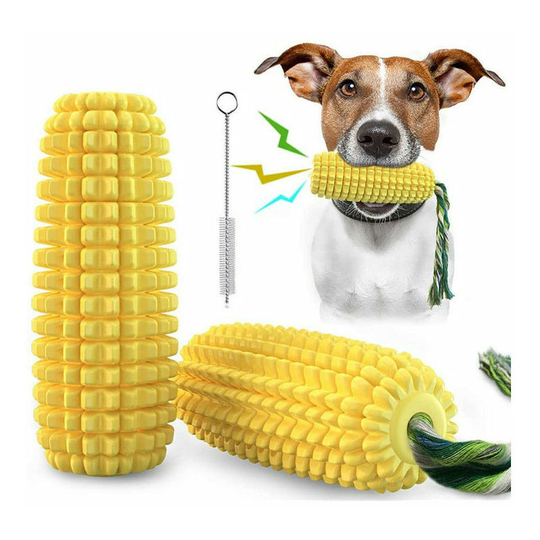 Solid Dog Toy, Rubber Dog Chew Toy with Rope, Corn Shaped Dog Toothbrush