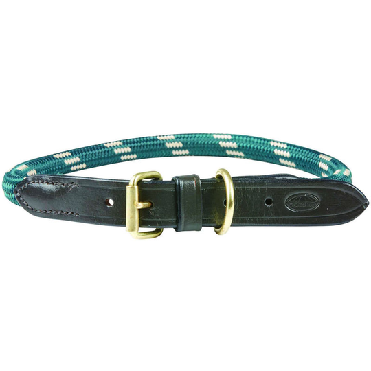 Weatherbeeta Rope Leather Dog Collar (S) (Hunter Green/Brown) - Hunter Green/Brown