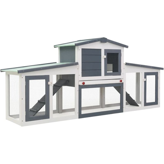 Topdeal - Outdoor Large Rabbit Hutch Grey and White 204x45x85 cm Wood FF170843_UK