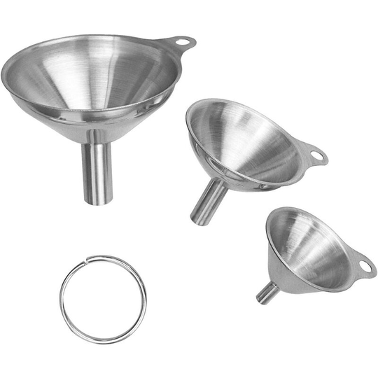 Set of 3 Stainless Steel Multi-Function Kitchen Funnels for Oil Transfer (Silver)