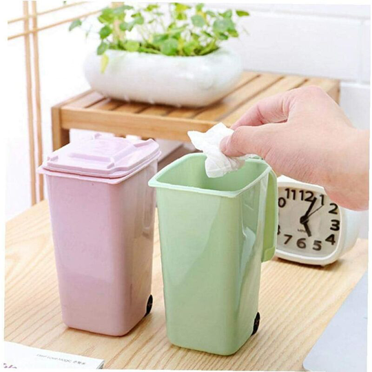 Betterlifegb - Household Office Supplies Wheelie Mini Trash Can Desktop Plastic Bucket Dustbin Mini Waste Bins Cleaning Storage,BR-Vie