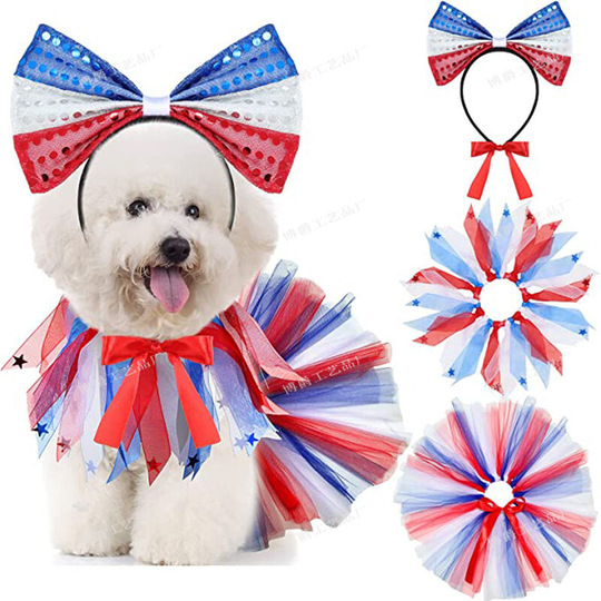 July 4th dog costume Uncle Sam dog headband star and stripe collar holiday party headwear costume gift for medium and large dogs