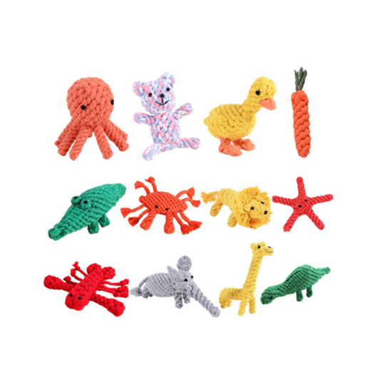Boring rope toy of dog puppies, natural teeth cleaning, chewing rope, dog ball knot drive toy, small dog toy (a random animal is sent)