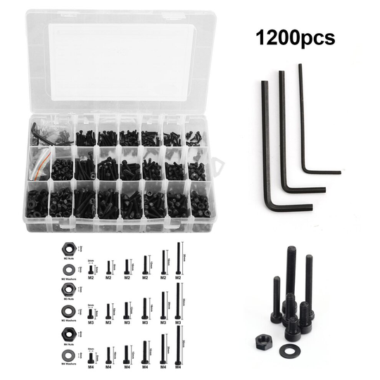 1200pcs Assorted M2 M3 M4 Stainless Steel Bolts and Nuts Set