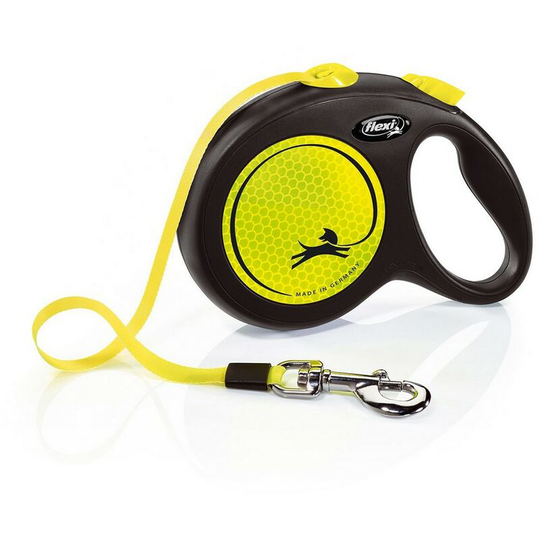 Large Neon Taped Retractable Dog Lead (5m) (Neon Yellow/Black) - Neon Yellow/Black - Flexi