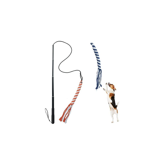 ASOCEA Flirt Pole for Dogs,Extendable Teaser Wand Pet Flirt Stick Outdoor Interactive Toy with 2 Chasing Tail Chewing Cotton Rope for Small Medium