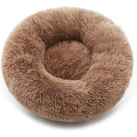 Round Dog Bed Cat Puppy Soft Plush Sofa Cushion Puppy Sleep Nest Khaki S-50cm
