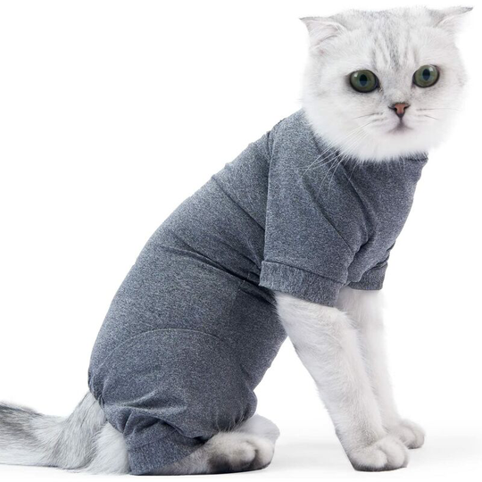 Cat Surgery Recovery Kit - Long Sleeve Surgical Pajamas - Comfortable Cat Romper, l, Gray