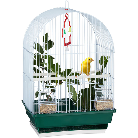 Small Birdcage, Budgies, Canaries, Perch, Bowl, HxWxD 49.5 x 34.5 x 28 cm, White/Greem - Relaxdays