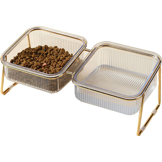 Joorrt - Elevated Cat Bowl, Kitten Dog Bowls with Double Transparent Bowls 15° Tilted, ins Chic Style, Croquette Bowl for Puppy in Iron and abs