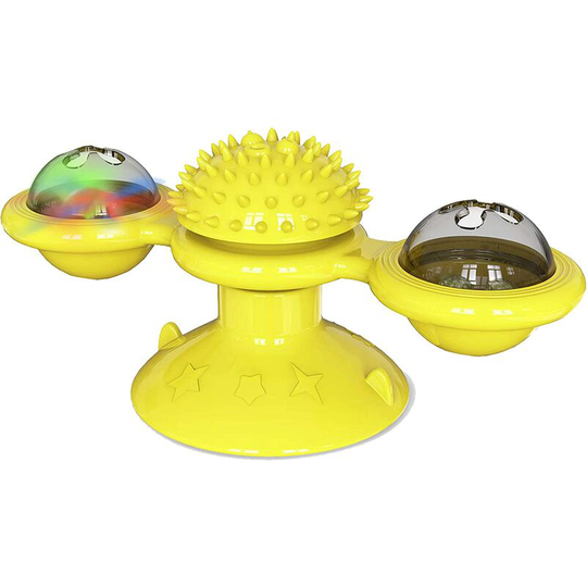 Toys for Cats, Cat Toy Windmill, Interactive Cat Toy, Cat Toy with LED Ball and Ball Portable Suction Cup Windmill, Cat Toy Scratching Tickle, Yellow