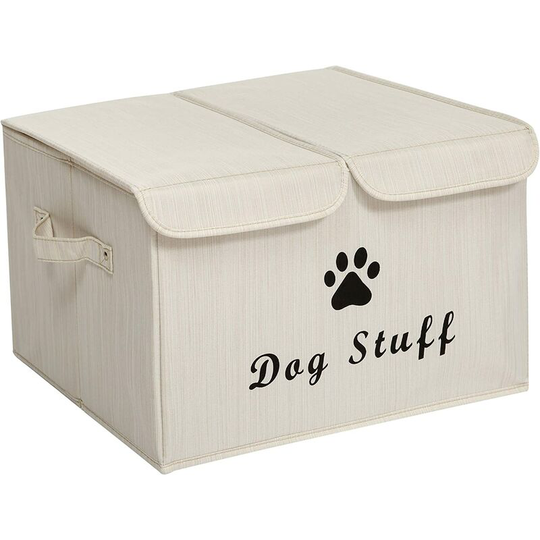 Bearsu - Large Canvas Dog Toy Box, Collapsible Pet Toy Box with Lid, Perfect for Organizing Dog Toys and Accessories - Beige Bamboo