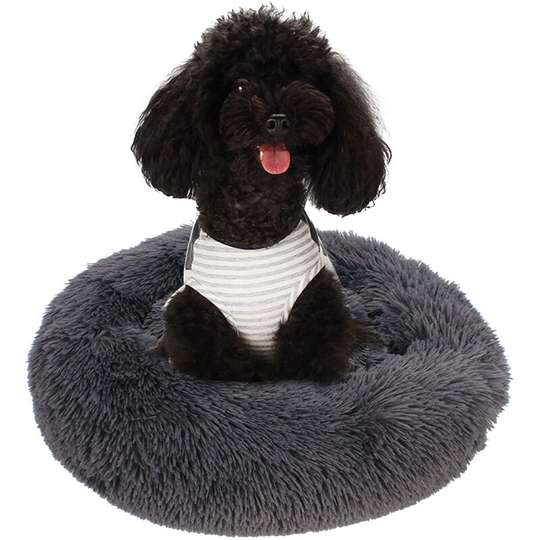 Fluffy Dog Wool Bed Soft Plush Round Dog Nest Pillow Self-warming Snooze Sleeping Pets Cushion L Size for Home Pet Center Daily Use,model:Dark gray L