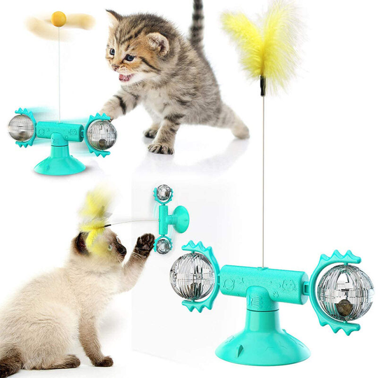 Interactive Cat Toys for Indoor Cats,Windmill Cat Toy Turntable Teasing with Suction Cup Scratching Tickle Cats Hair Brush Funny Kitten Toys with