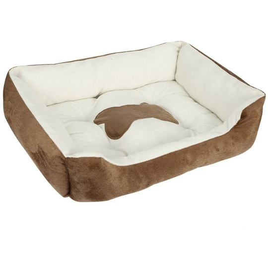 (Brown, S -19.7"x15.8"x5.9") Large Pet Dog Cat Bed Soft Warm Kennel Mat Washable
