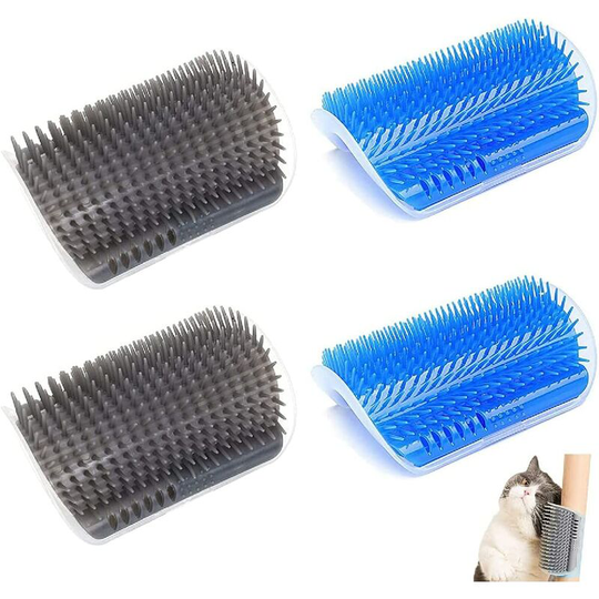 4 Pcs Cat Grooming Brush, Cat Grooming Massage Angle Brush, Wall Corner Mounted Massage Itch Tool, Cats Groomer Brush Comb(Blue, Gray)
