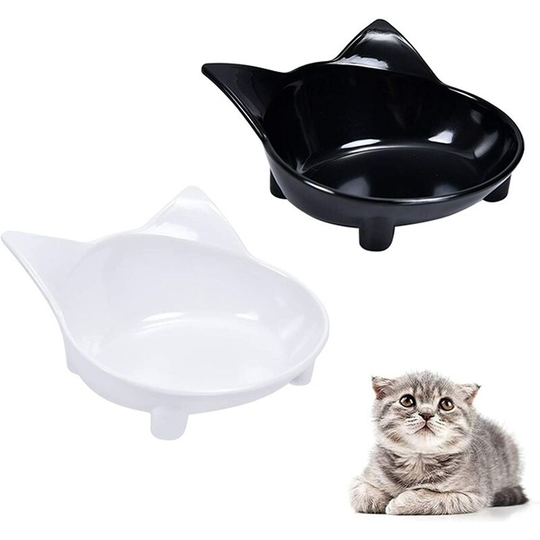 Shallow Cat Bowl Melamine Cat Bowl Non-Slip Melamine Cat Bowl to Relieve Whiskers Fatigue for Cat Puppy Rabbit Small Animals (Black and White) 2Pcs
