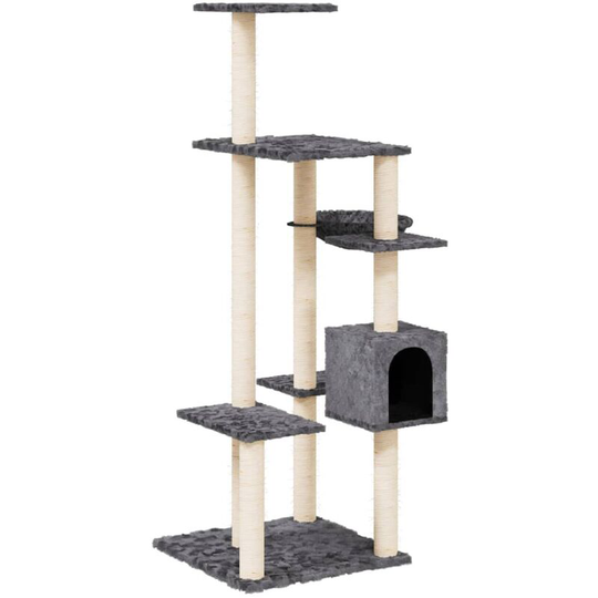 Cat Tree with Sisal Scratching Posts Dark Grey 142 cm Vidaxl Grey