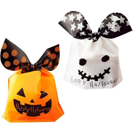 100 Halloween Candy Bags, Funny Pumpkin Gift Bags for Halloween Party, Happy Halloween Treat Bag for Sweet Cookie, 2 Styles