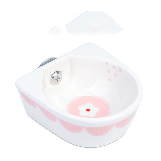 Thsinde - Small Animal Water Bottle, Ceramic Hamster Fixed Food Bowl for Hedgehog Rats,Pink Flower-Fixed Bowl