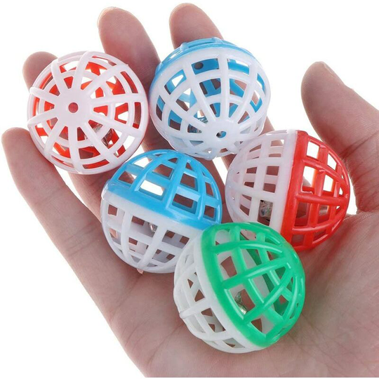 5 Pcs Cat Plastic Hollow Balls Toy with Bell, Pet Game Kitten Interactive Rattle Sound Toy Practical and Popular