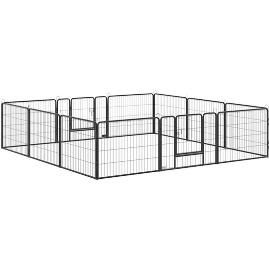 12-Panel Pet Playpen, Heavy-Duty Dog Cage w/ Lockable doors, 80 x 60cm - Silver - Pawhut