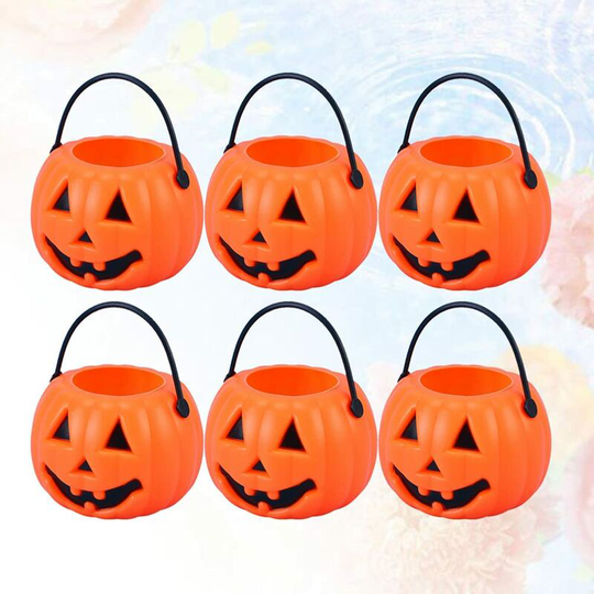 8pcs Candy Holder Tiny Pumpkins Halloween Pumpkin Bucket Cauldron Planter Plastic Holders Crazy Pumpkin Bucket Halloween Portable Children Trick or