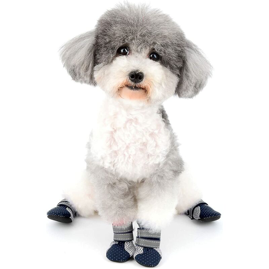 Reflective Adjustable Anti-Slip Small Dog Summer Boots Puppy Cat Dog Slippers Breathable Soft Mesh Paw Protection Shoes Blue l