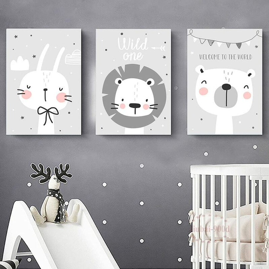 Set of 3 Paintings for Children's Room Girl Pink Baby Posters Set Rabbit My Princess Love Poster Birthday Gifts Unframed L(40X50CM) No Frame e