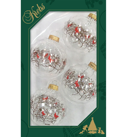 Birds Clear Glass Christmas Baubles