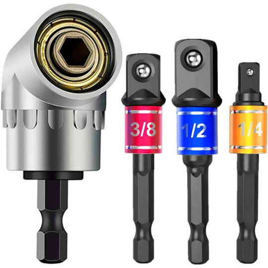 13treize - Impact Grade Power Hand Tools Driver Sockets Adapter Extension Set, 3Pcs 1/4 3/8 1/2' Hex Shank Drill Nut Driver Bit Set + 105 Degree