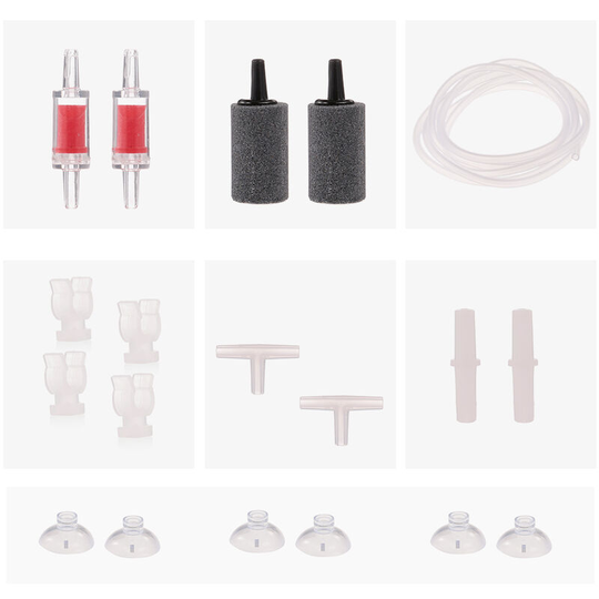 Aquarium Air Pump Accessories Set with Airline Tubing Air Stones Check Valves Suction Cups Connectors