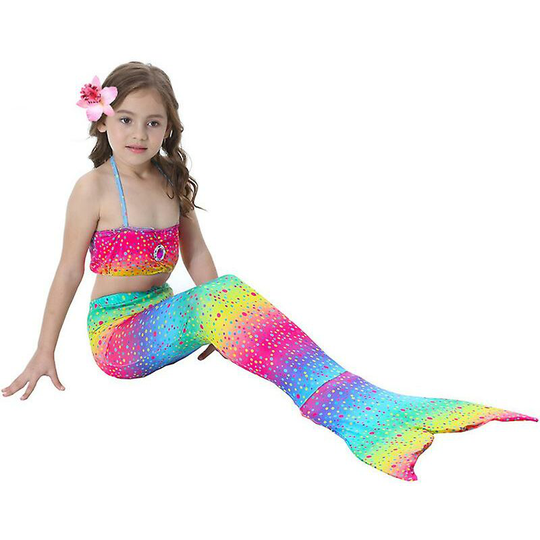Thsinde - Kids Girls Mermaid Tail Bikini Set Swimwear Swimsuit Swimming Costume Rainbow 9-10 Years